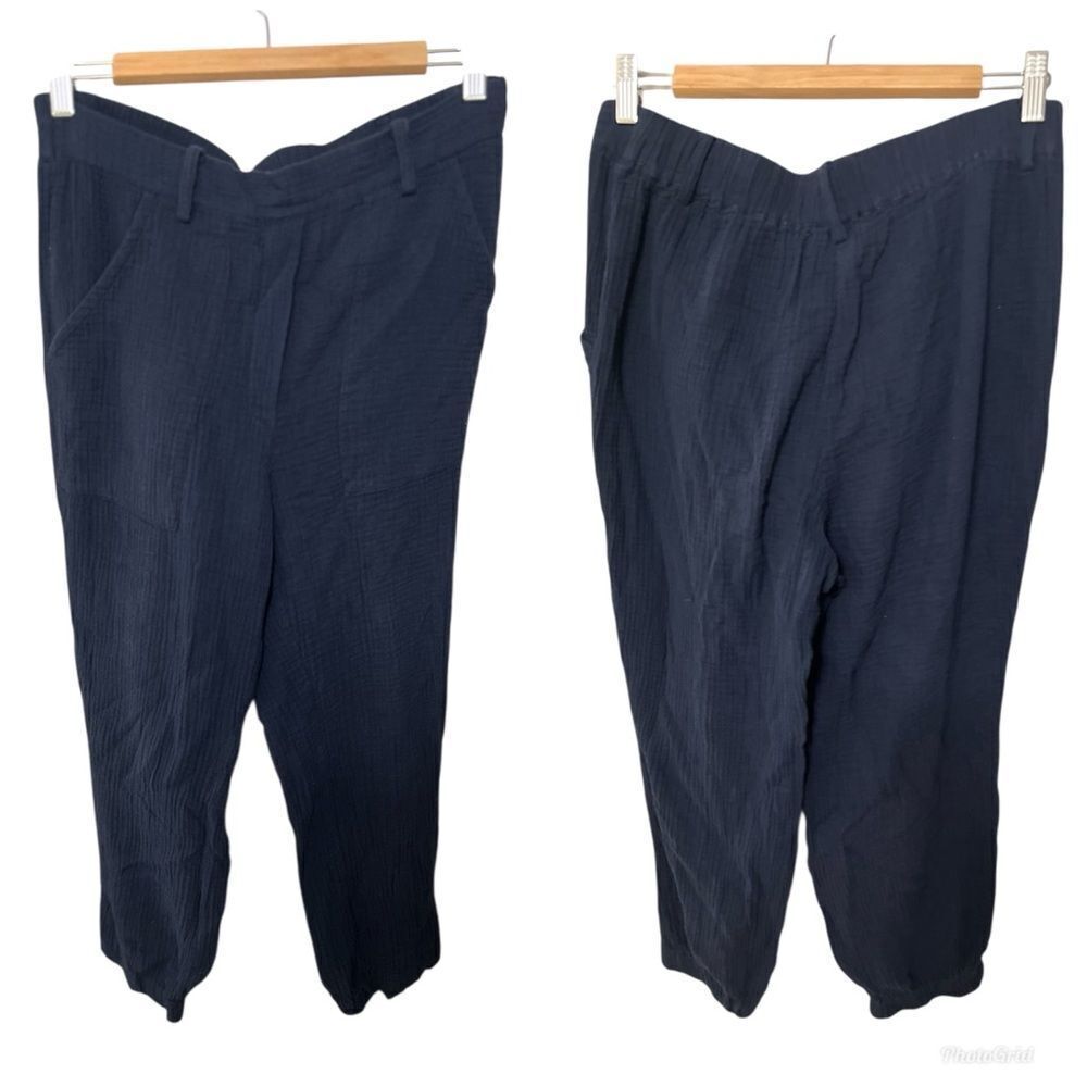 Saks Fifth Avenue Cotton Gauze Capri Medium Navy Blue Pants Vintage 90s women - Picture 1 of 12